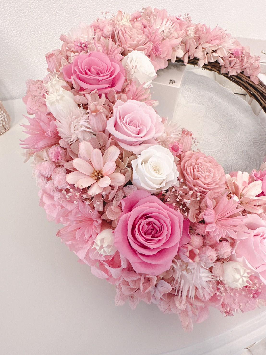 【人気 三日月リース】ロゼブロッサム クレセント 〜桃色の季節〜 結婚祝い ピンク 桜色 春限定2026 新作 ギフト | 6枚目